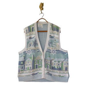 VTG Marisa Christina knit Sea Shore Sweater Vest 2X Cottagecore Whimsy Nautical